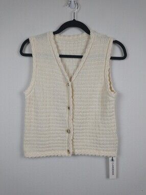 NEW Commense Sweater Vest Medium Cream Seashell Button V Neck Beach